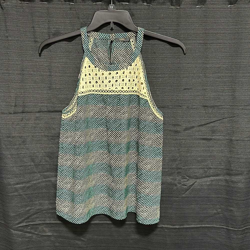 Anthropologie | Tops | Thml Sleeveless Grey Cream Halter Blouse | Size‎ L